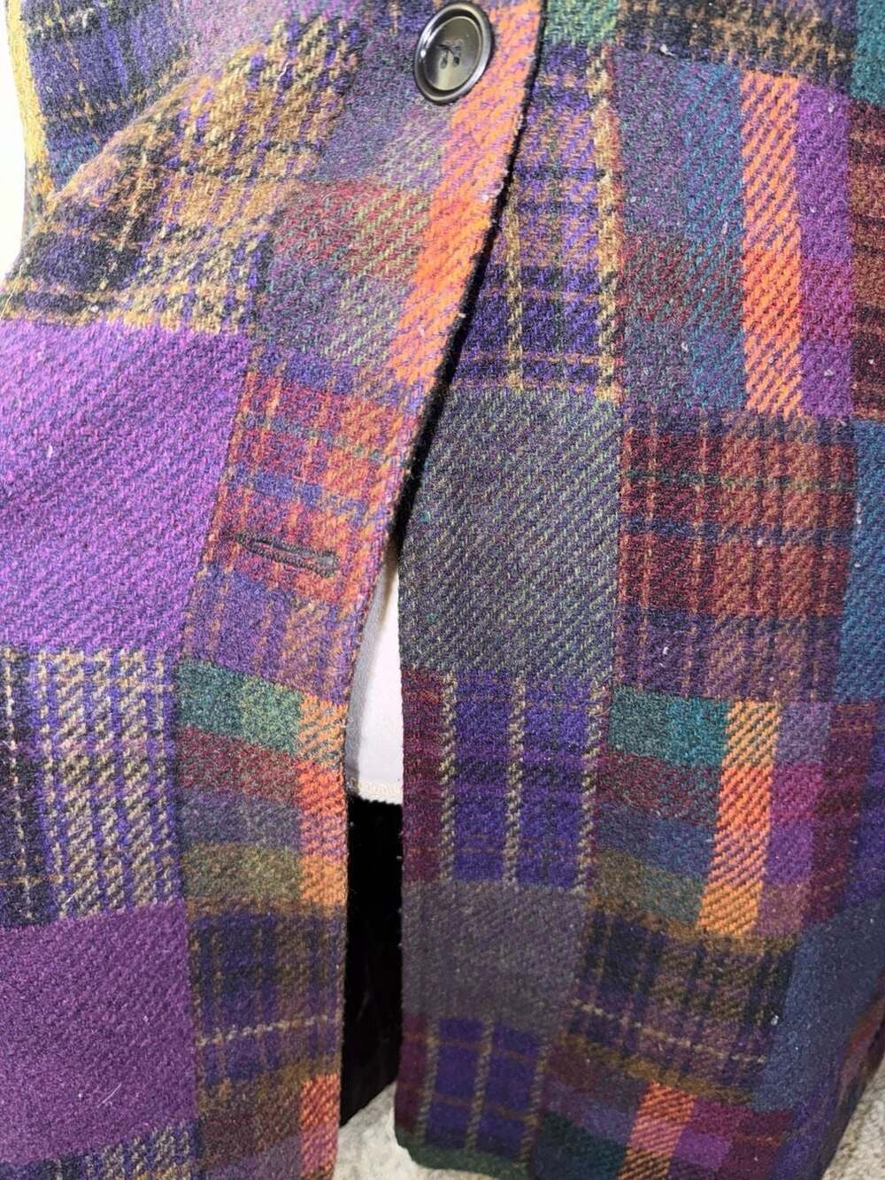 Bambi Fashions Vintage Multi-Color Plaid Patchwork Hooded Coat with Knit Cuffs - Picture 2 of 8